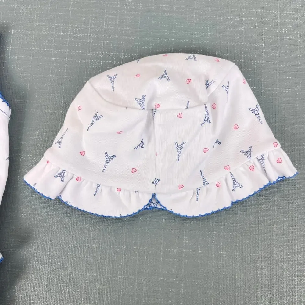 Magnolia Baby Ruffle Bubble Romper & Sun Hat Paris Print 6 Months